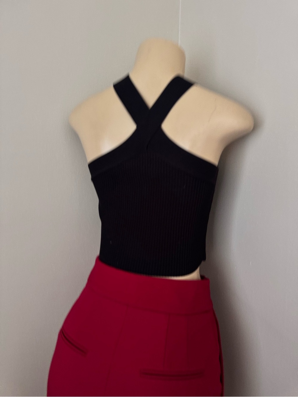 Joules Black Ribbed Cross-Front Crop Top - Picture 3 of 4